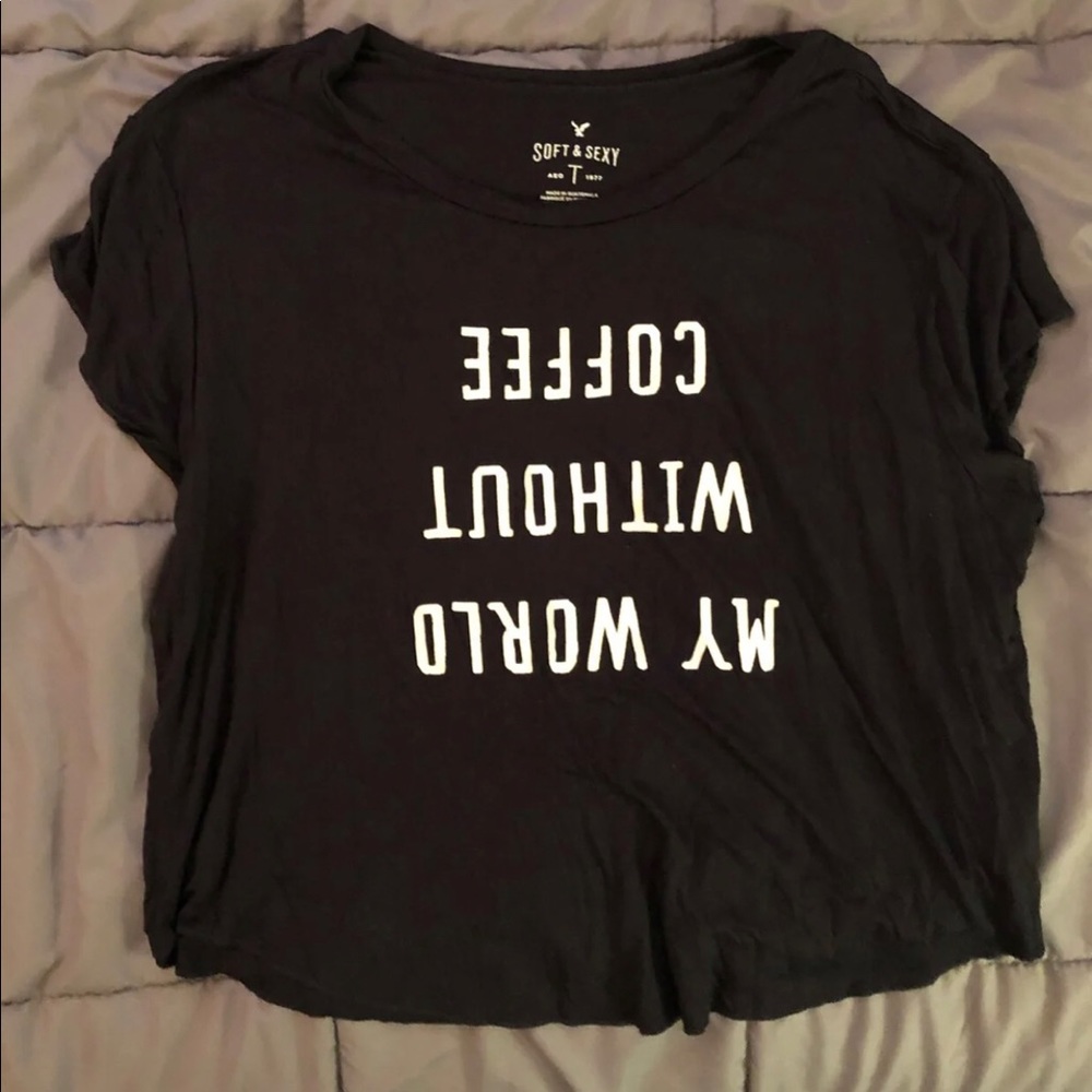 American Eagle coffee cropped graphic tee